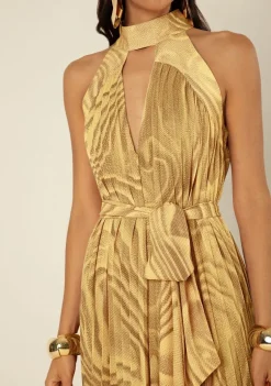 Vestido Morena Rosa Solto Cava Francesa Sem Manga Longo Amarelo