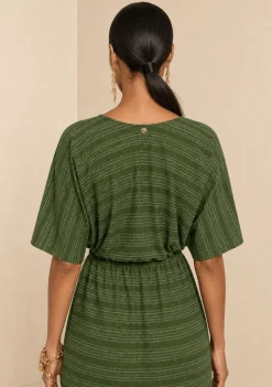 Vestido Morena Rosa Solto Decote V Manga Curta Curto Verde