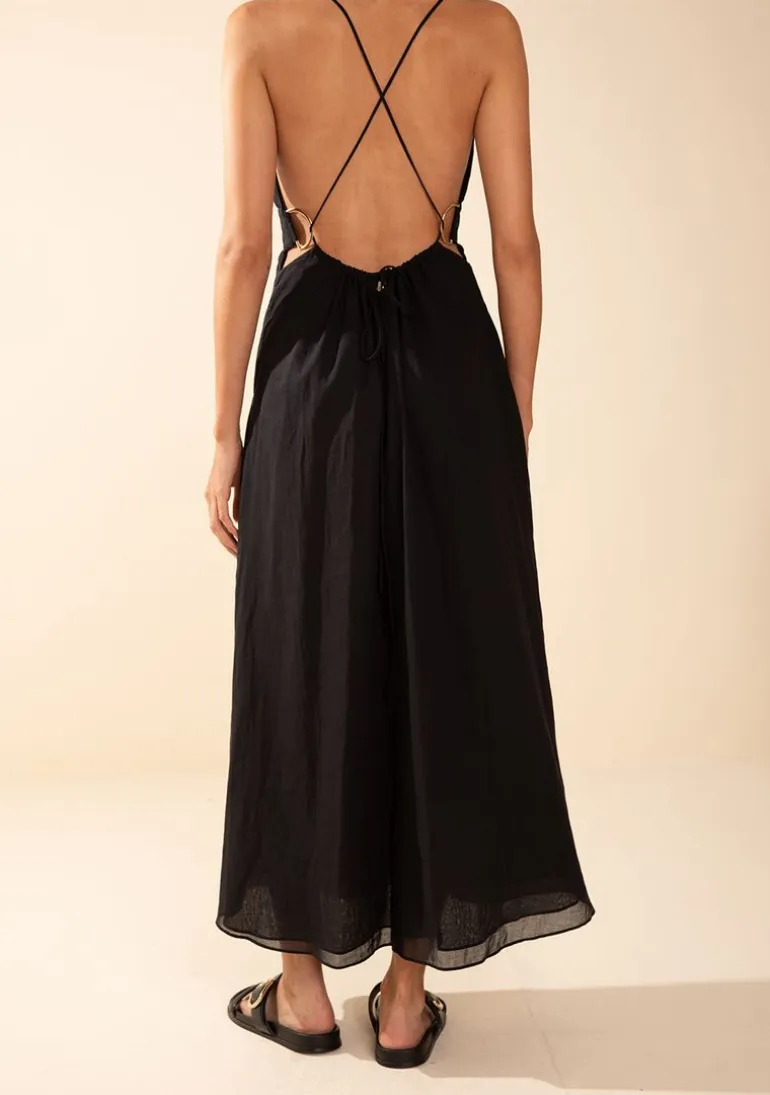 Vestido Morena Rosa Solto Decote V Com Alça Longo Preto