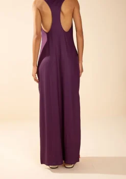 Vestido Morena Rosa Solto Decote Careca Sem Manga Longo Laranja