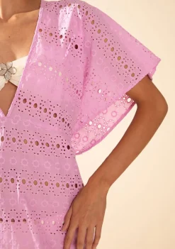 Vestido Morena Rosa Solto Decote V Manga Curta Curto Rosa