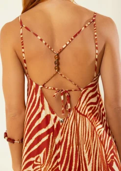 Vestido Morena Rosa Solto Decote V Sem Manga Longo Vermelho