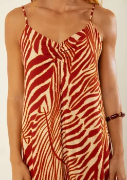 Vestido Morena Rosa Solto Decote V Sem Manga Longo Vermelho