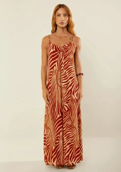 Vestido Morena Rosa Solto Decote V Sem Manga Longo Vermelho