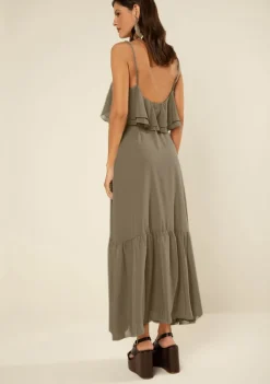 Vestido Morena Rosa Solto Decote Reto Com Alça Midi Verde