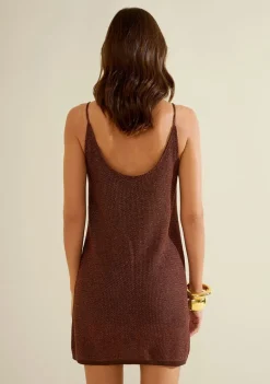 Vestido Morena Rosa Solto Decote Careca Com Alça Curto Marrom