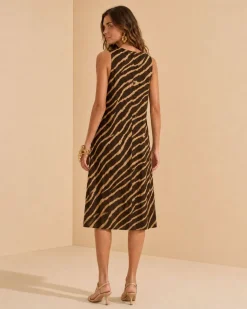 Vestido Morena Rosa Solto Decote Careca Sem Manga Midi Preto