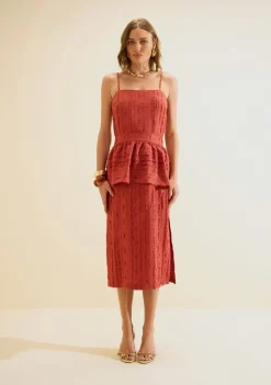 Vestido Morena Rosa Solto Decote Reto Com Alça Midi Vermelho