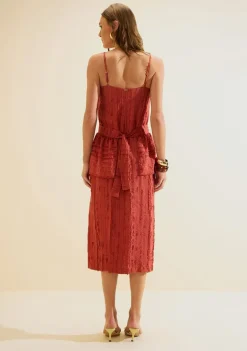 Vestido Morena Rosa Solto Decote Reto Com Alça Midi Vermelho