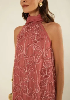 Vestido Morena Rosa Solto Gola Alta Sem Manga Longo Rosa