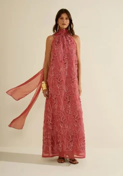 Vestido Morena Rosa Solto Gola Alta Sem Manga Longo Rosa