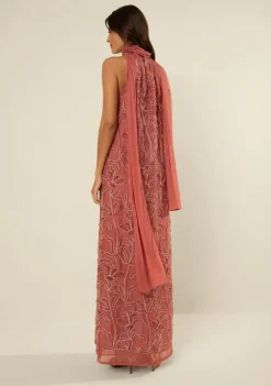 Vestido Morena Rosa Solto Gola Alta Sem Manga Longo Rosa