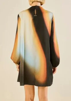 Vestido Morena Rosa Solto Gola Alta Manga Longa Curto Preto/Azul