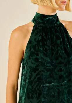 Vestido Morena Rosa Solto Gola Alta Sem Manga Curto Verde