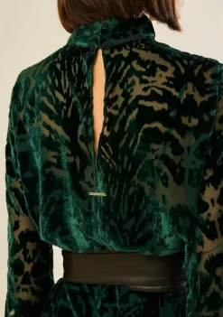 Vestido Morena Rosa Solto Gola Alta Manga Longa Longo Verde