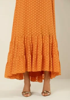 Vestido Morena Rosa Solto Ombro A Ombro Manga Curta Longo Laranja