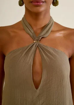 Vestido Morena Rosa Solto Um Ombro Só Sem Manga Longo Verde