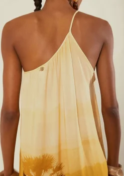 Vestido Morena Rosa Solto Um Ombro Só Sem Manga Longo Marrom