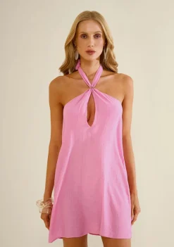 Vestido Morena Rosa Solto Um Ombro Só Sem Manga Longo Rosa