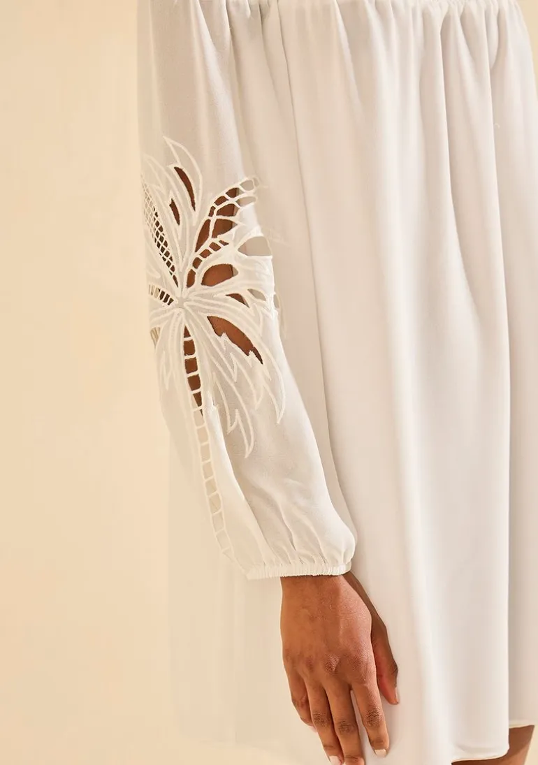 Vestido Ombro a Ombro Tropicalia Off White