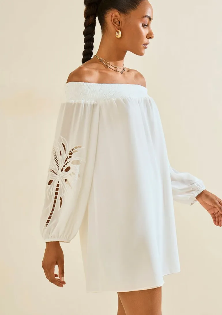 Vestido Ombro a Ombro Tropicalia Off White