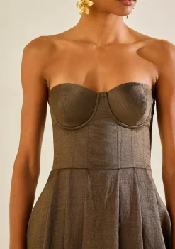 Vestido Solto Decote Reto Sem Manga Longo Marrom