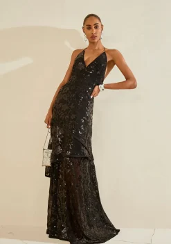 Vestido Solto Decote V Com Alca Longo Preto