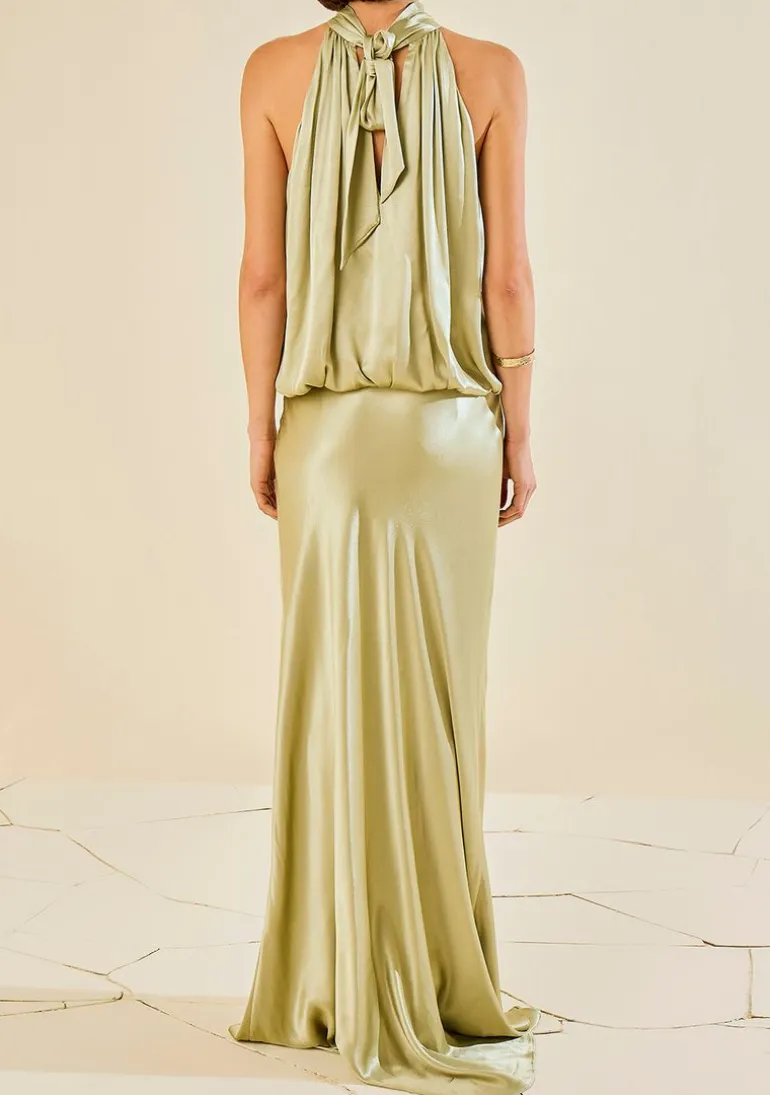 Vestido Solto Gola Alta Sem Manga Longo Verde