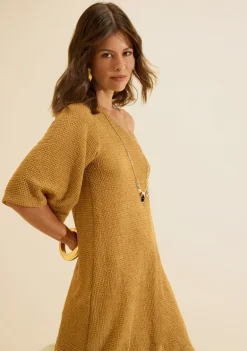 Vestido Um Ombro Só Favo Caramelo