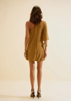 Vestido Um Ombro Só Favo Caramelo