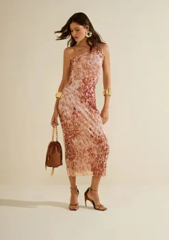 Vestido Um Ombro Só Vereda Bege/vermelho